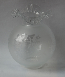 Etched glass with red top oil lamp shade no.33